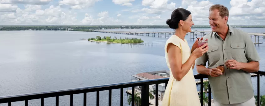 Enjoy a cocktail with a sweeping view of the river at a rooftop bar